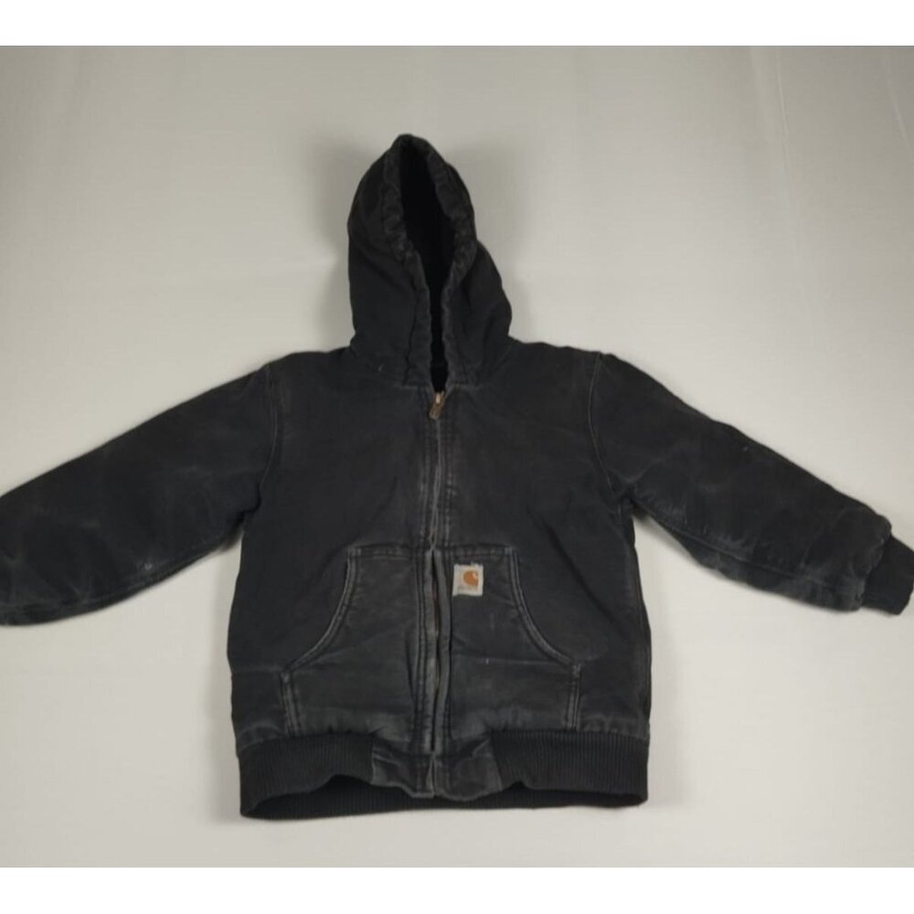 Carhartt Kids S (7-8) Black Duck Canvas Active Jacket Hooded Faded Distressed
